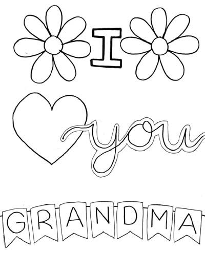 I Love Grandma word art coloring page