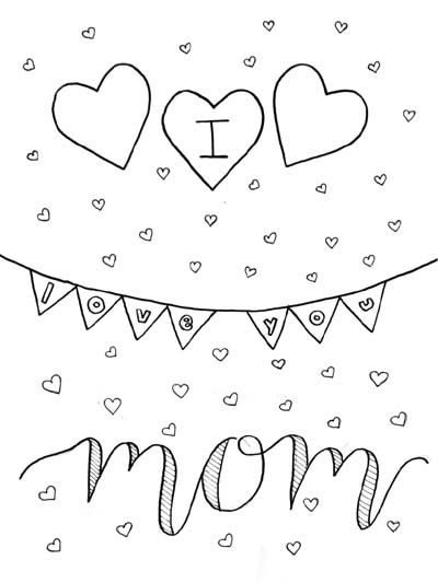 I love you mom word art coloring page