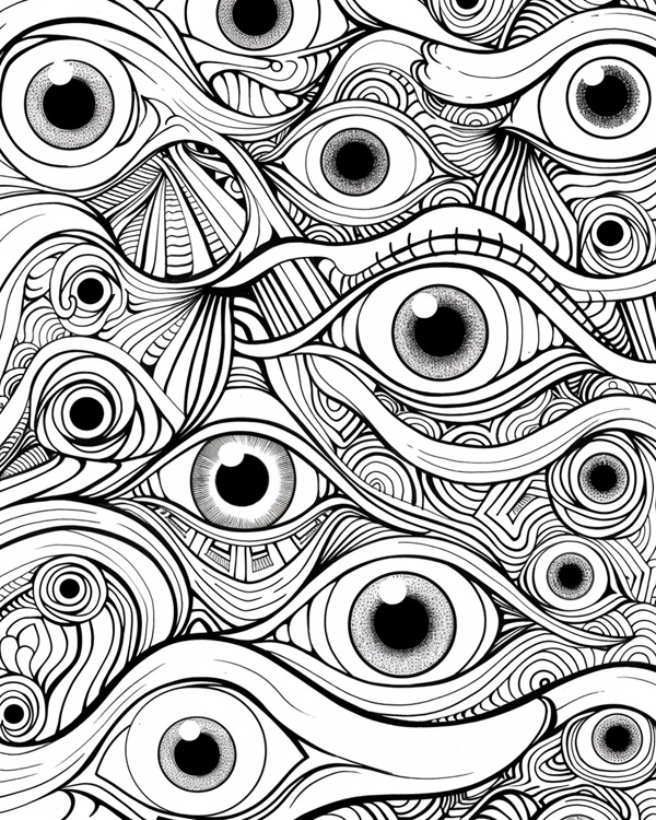 coloring page of a Halloween monsters with many eyes