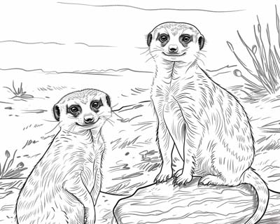 coloring page of realistic meerkats