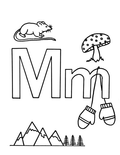 What begins with M m coloring page