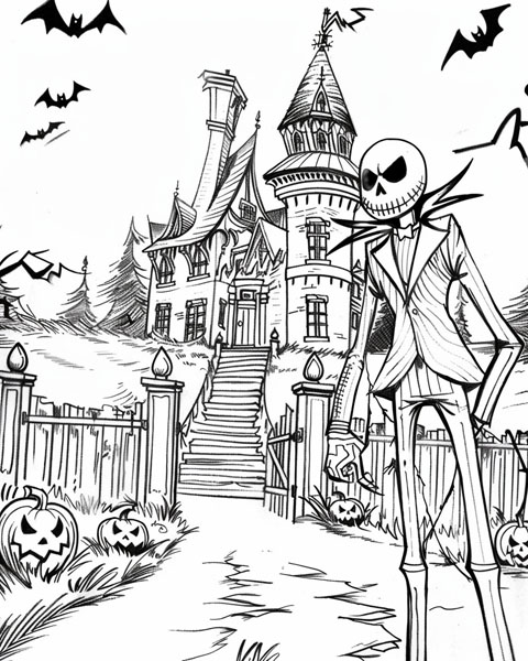 monster and a haunted house coloring page