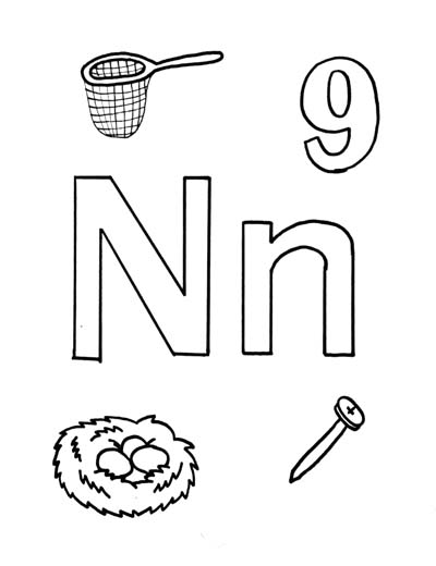 What begins with N n coloring page