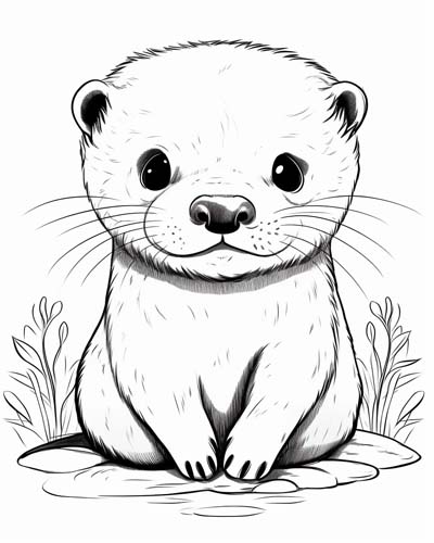 baby otter coloring page