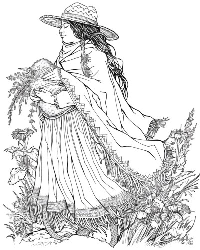 coloring page of Pachamama from Andes mythology