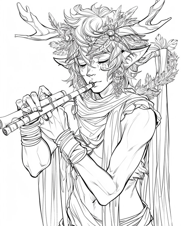 Pan, Greek god of the wild, coloring page