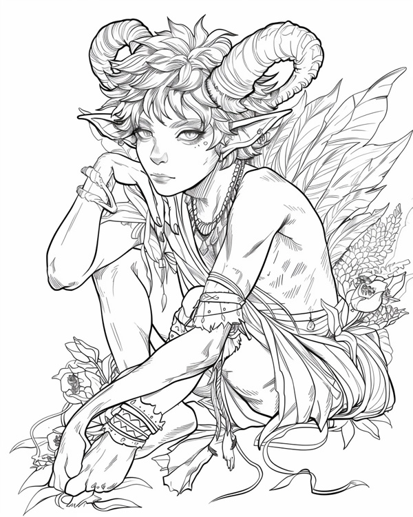 Pan, Greek god of the wild, coloring page