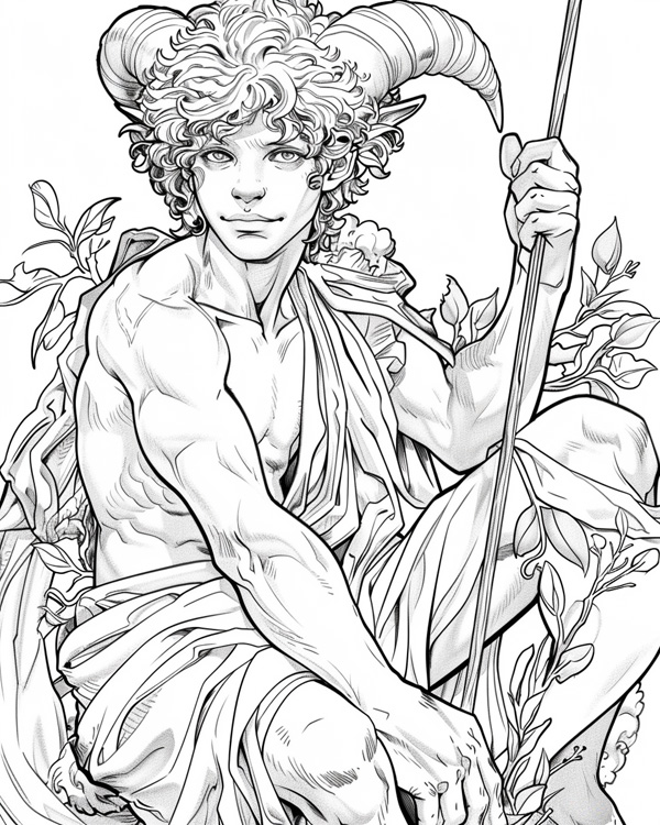 Pan, Greek god of the wild, coloring page