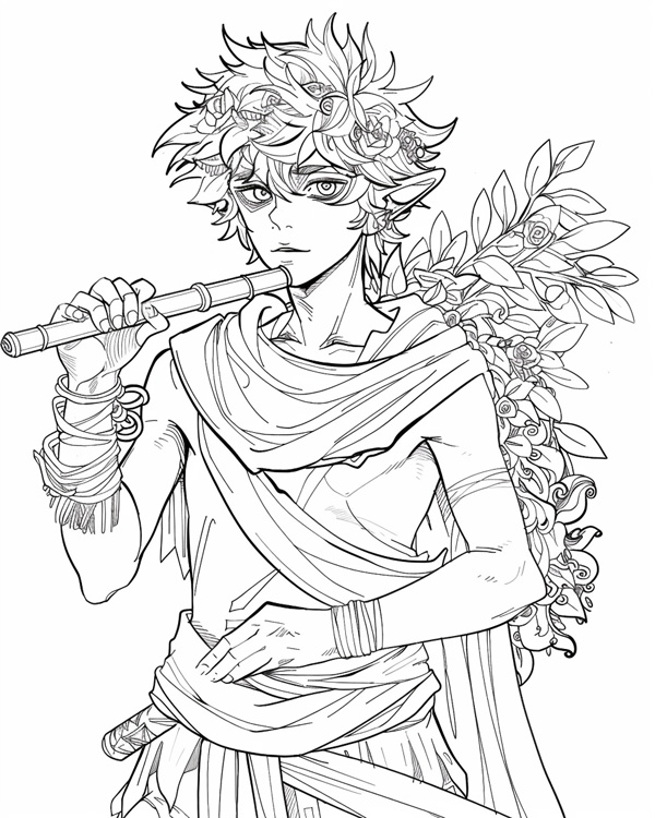 Pan, Greek god of the wild, coloring page