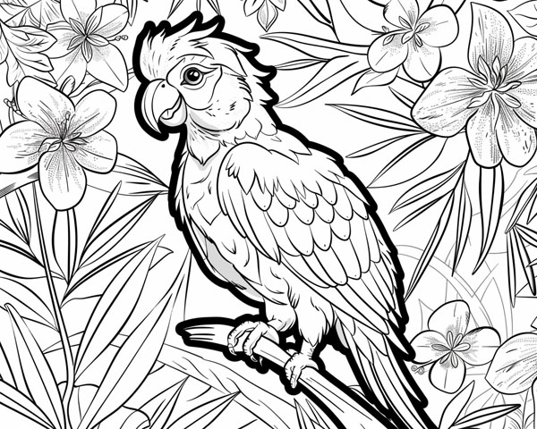 world animal day coloring page of a parrot