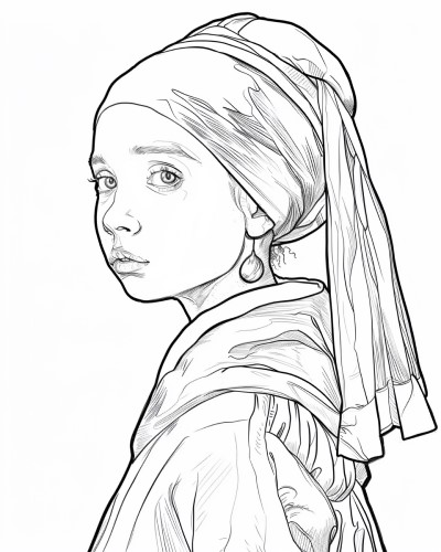 Girl with a Pearl Earring by Johannes Vermeer coloring pages