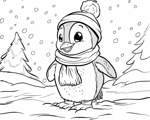 world animal day coloring page of a penguin