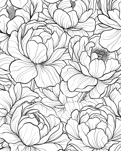 peony coloring page with bold lines