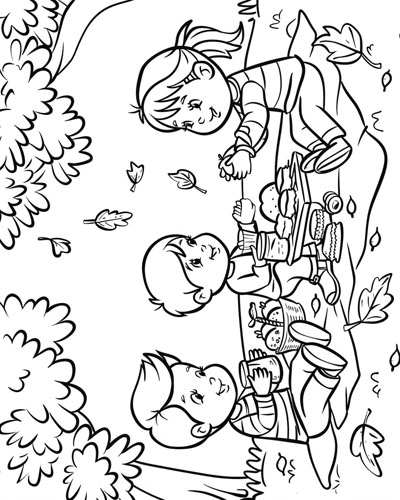 coloring page of an autumn picnic