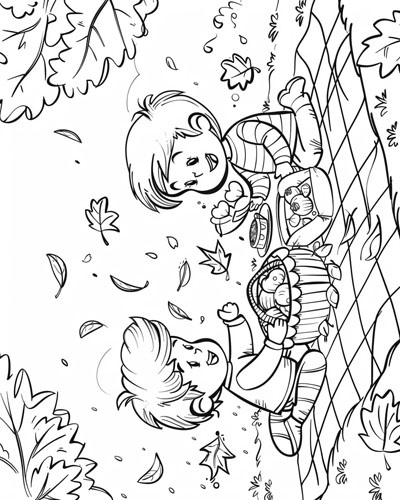 coloring page of an autumn picnic