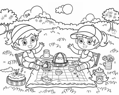 Picnic coloring page