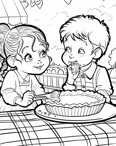 coloring page of a pie eating contest