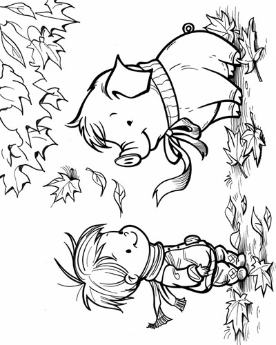 coloring page of a child and their pig