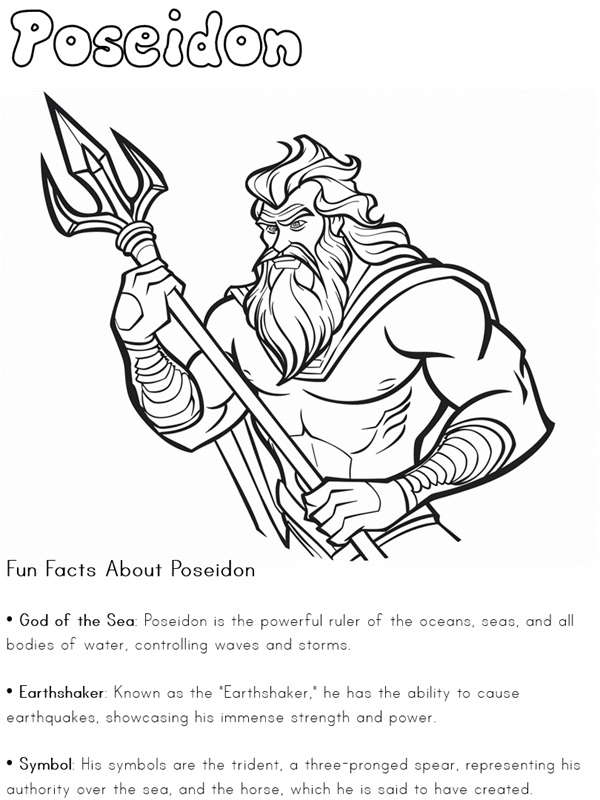 coloring page of Poseidon with information