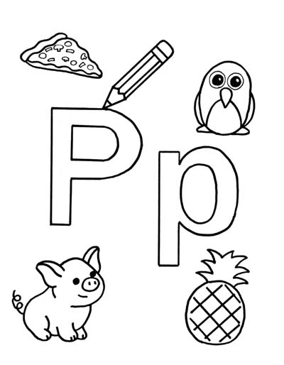 What begins with P p coloring page