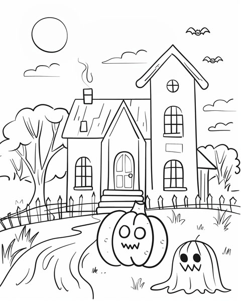 simple haunted house coloring page