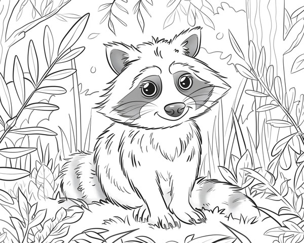 world animal day coloring page of a raccoon