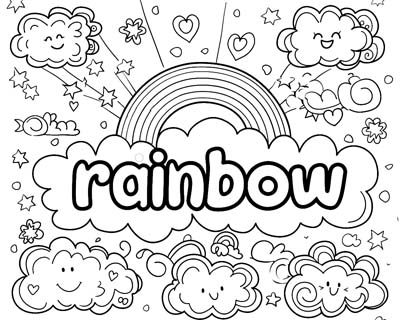 coloring page of rainbow word art