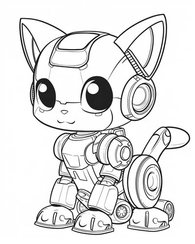 robot kitten coloring page