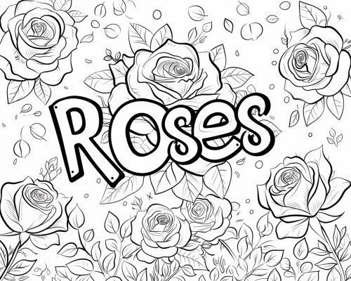 Roses Word Art word art coloring page