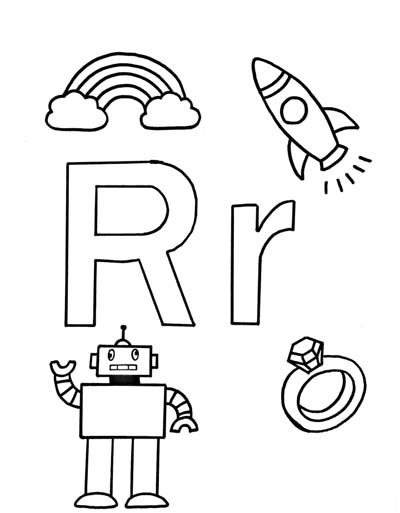 What begins with R r coloring page