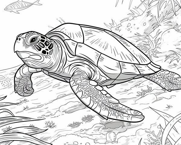 world animal day coloring page of a sea turtle