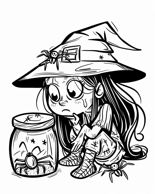 witch and her spider coloring page