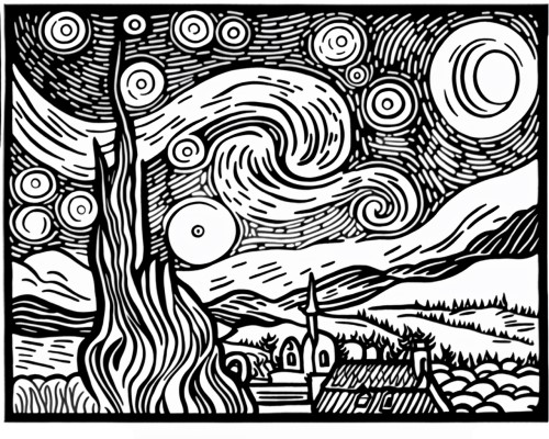 Starry Night coloring page