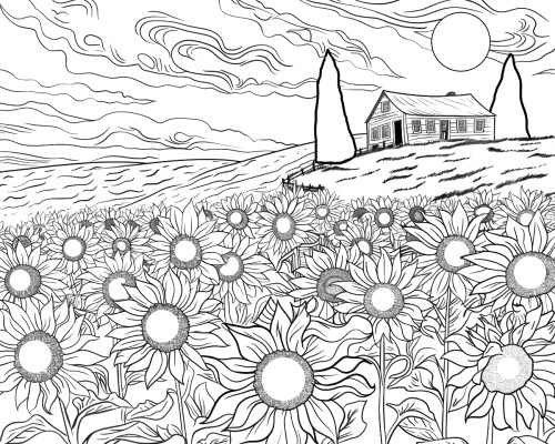 Sunflowers by Van Gogh coloring page