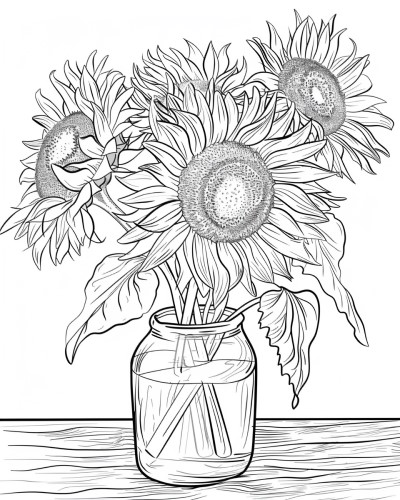 Sunflowers by Van Gogh coloring page