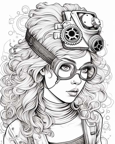 Steampunk occupations coloring page