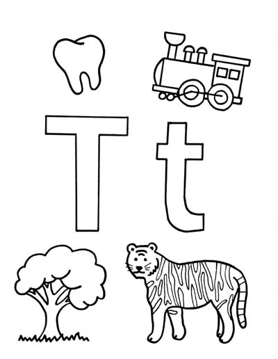 What begins with T t coloring page