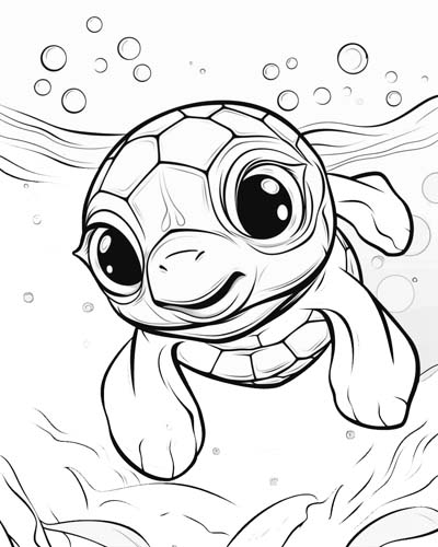 coloring page of a sea turtle swimming underwater