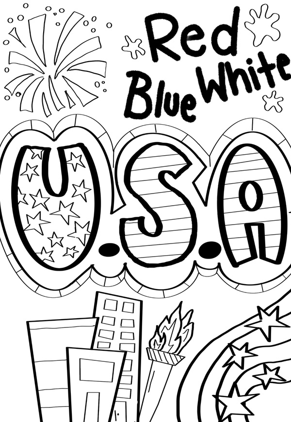 usa doodle art coloring page