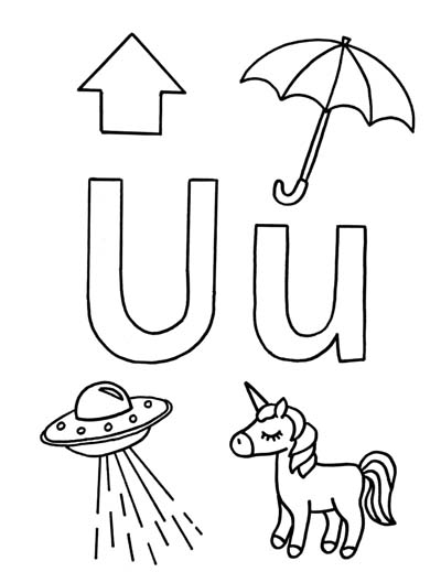 What begins with U u coloring page