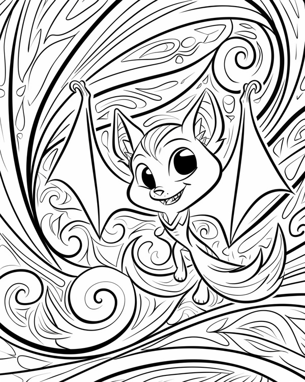 coloring page of a vampire bat