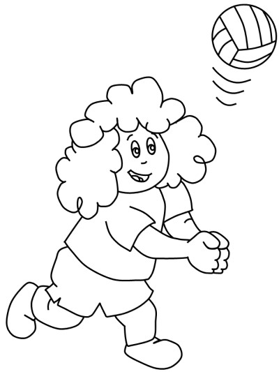 coloring page of a girl playing volleyball