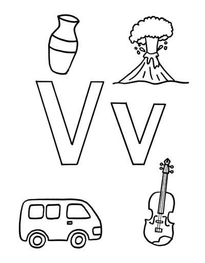 What begins with V v coloring page