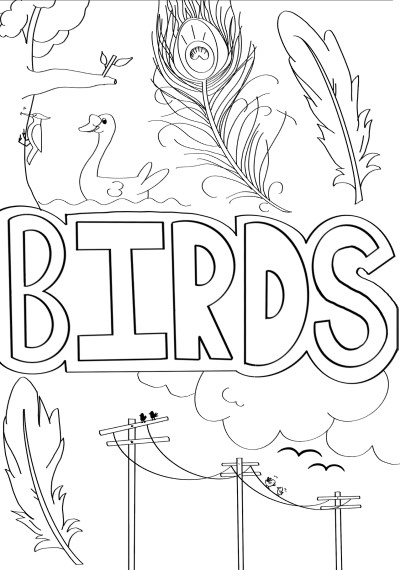 word art birds coloring page