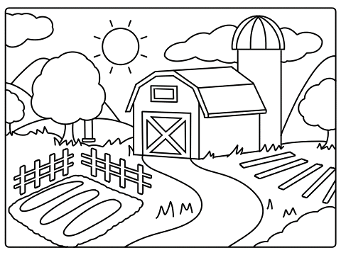 coloring page of a farm